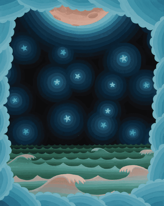 Amy Lincoln, ‘Moon, Stars and Waves’, 2021, Print, Acrylic and archival pigment on Hahnemuhle museum etching paper, null, Numbered, Handfinished