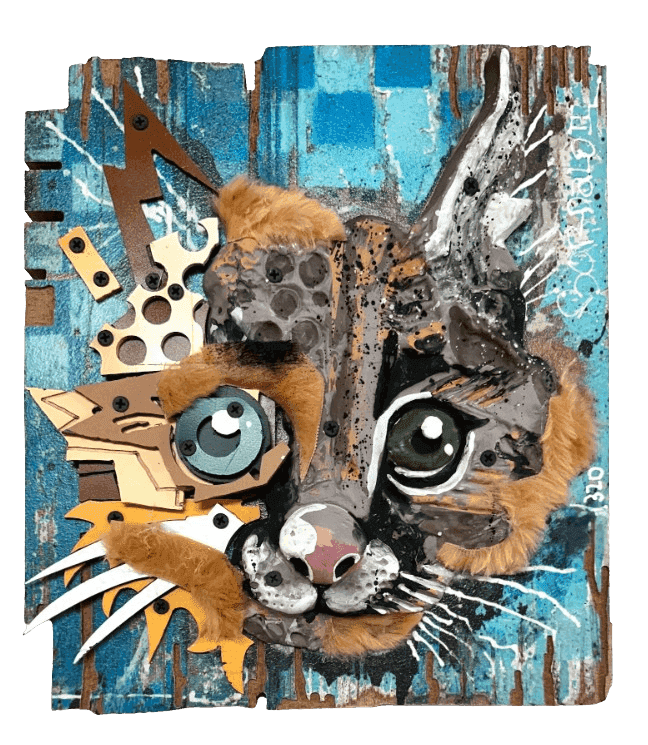 Bordalo II, ‘Baby Lynx’, 2023, Sculpture, Hand painted ceramics and reused plastics, MDF, textiles, printed vinyl, Self Released, Numbered, Handfinished