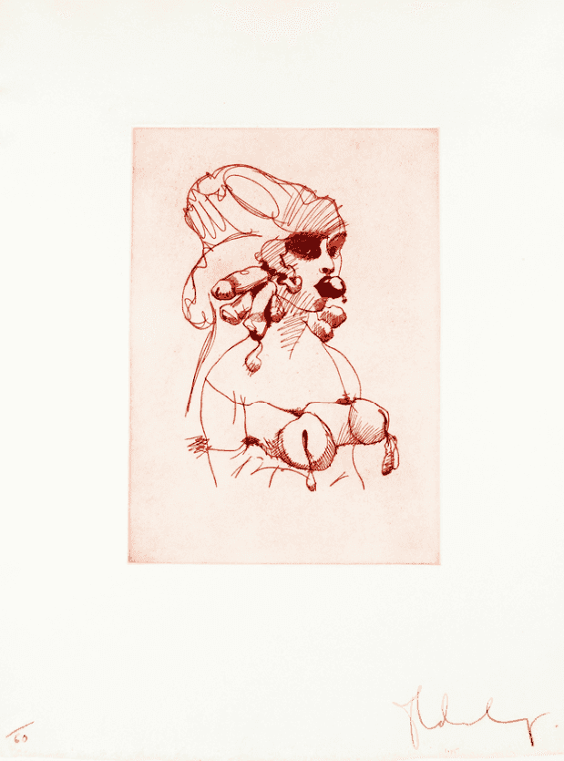 Claes Oldenburg, ‘Bust (Vermillion)’, 1975, Print, Etching in one color on white, thick, slightly textured Wookey Hole handmade paper, Petersburg Press, Numbered