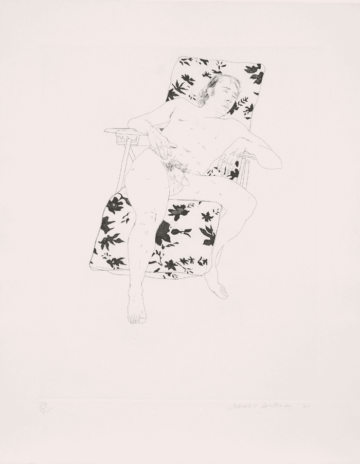 David Hockney, ‘Mo Asleep’, 1971, Print, Traditional etching, null, Numbered