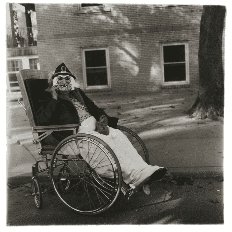 Diane Arbus, ‘Masked Woman in a Wheel Chair, PA.’, 1970, Print, Gelatin silver print, null, Numbered, Dated
