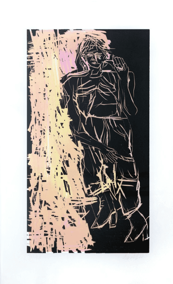 Georg Baselitz, ‘Walderbeiter (Foresters) (Remix)’, 2008, Print, Woodcut in black on washi (Japanese paper) primed in various colors, null, Numbered