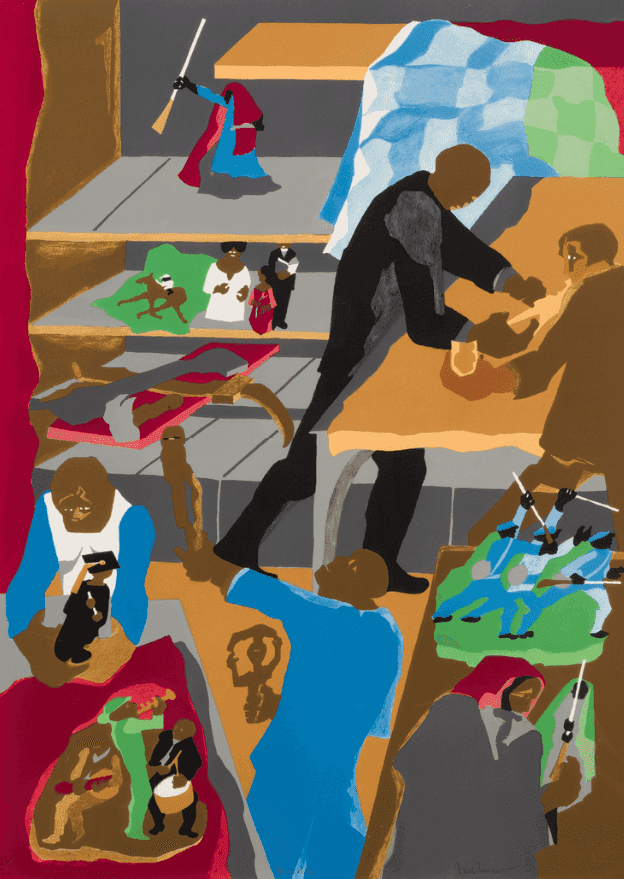 Jacob Lawrence, ‘Memorabilia ’, 1990, Print, Lithograph on Rives BFK paper from hand color-separated photo aluminum plates, null, Numbered