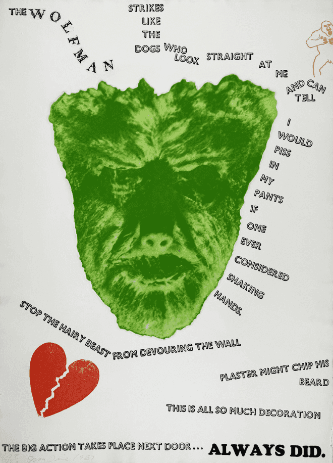 Jim Dine, ‘Wall (The Wolfman) ’, 1967, Print, Aquatint, photo-etching and embossing in colors on Crisbrook handmade paper, null, Numbered, Dated
