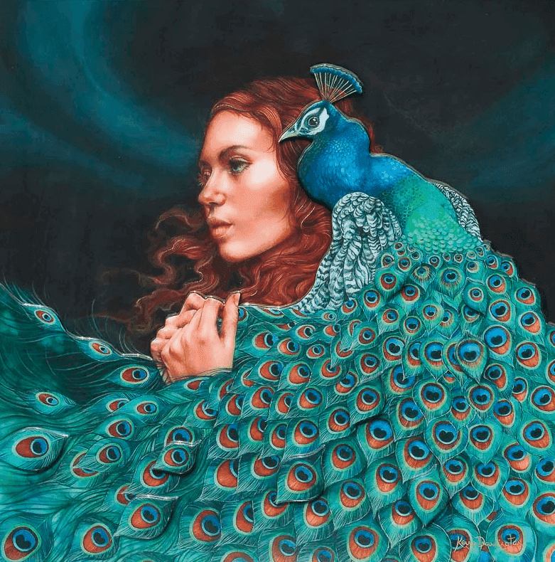 Kerry Darlington, ‘The Peacock Princess’, 2024, Print, Original Mixed Media on board, 3D leaf with a gloss resin finish., null, Framed
