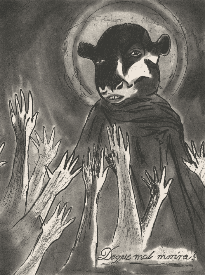 Marcel Dzama, ‘He Must Work in a Fallen World’, 2015, Print, Soft ground etchings with spit bite aquatint on gampi paper chine collé, Crown Point Press, 