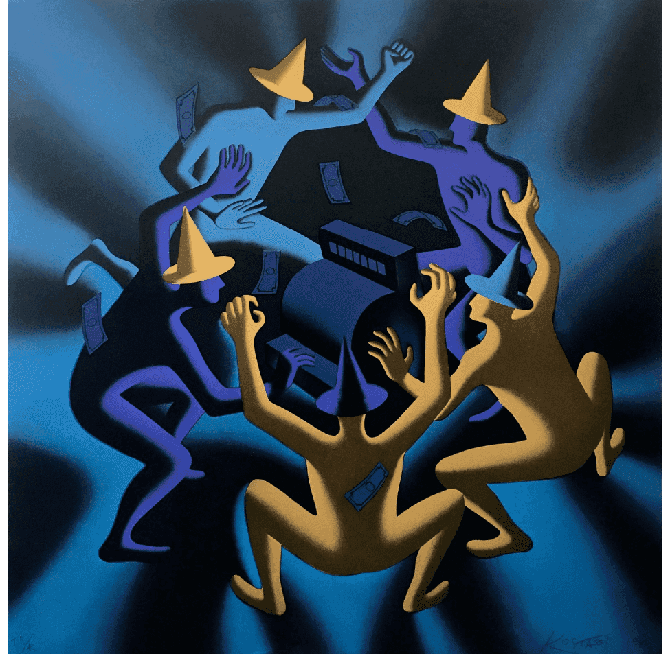 Mark Kostabi, ‘Cash Dance (Blue)’, 1990, Print, Serigraph, null, Dated