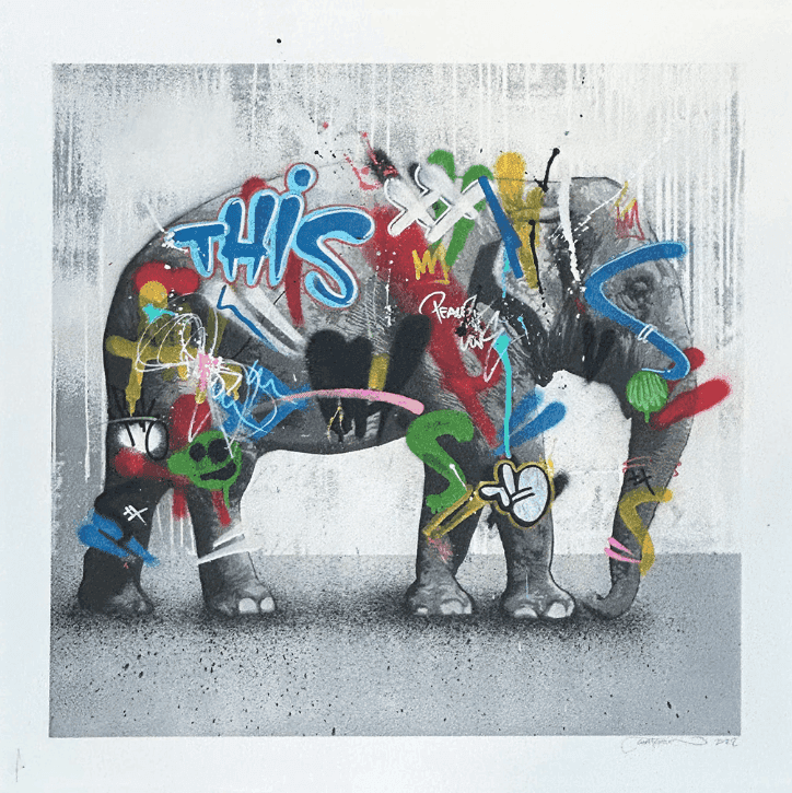 Martin Whatson, ‘Elephant’, 2023, Print, Etching on 330 gsm Somerset paper with hand painted graffiti in spray paint and pens, Graffiti Prints, Handfinished