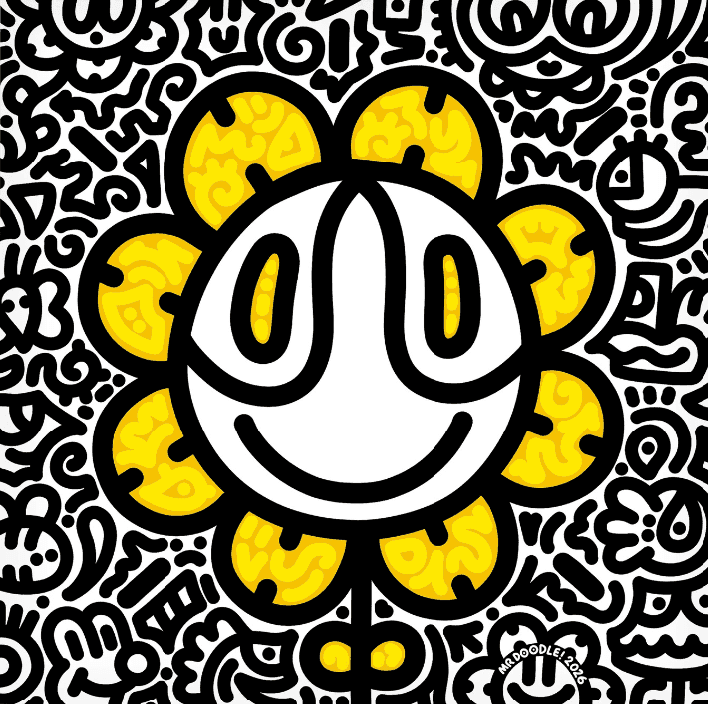 Mr. Doodle, ‘Smiling Sunflower’, 2026, Print, Fine Art Print on acid-free, archival cotton Photo Rag Giclée paper with a chalky smooth finish, from Hahnemühle, null, 