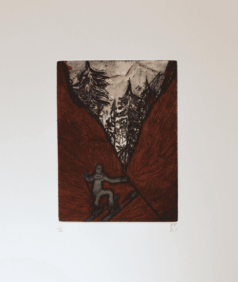 Peter Doig, ‘Couloir (Red)’, 2021, Print, Etching with aquatint, spitbite, drypoint, Two Palms, 