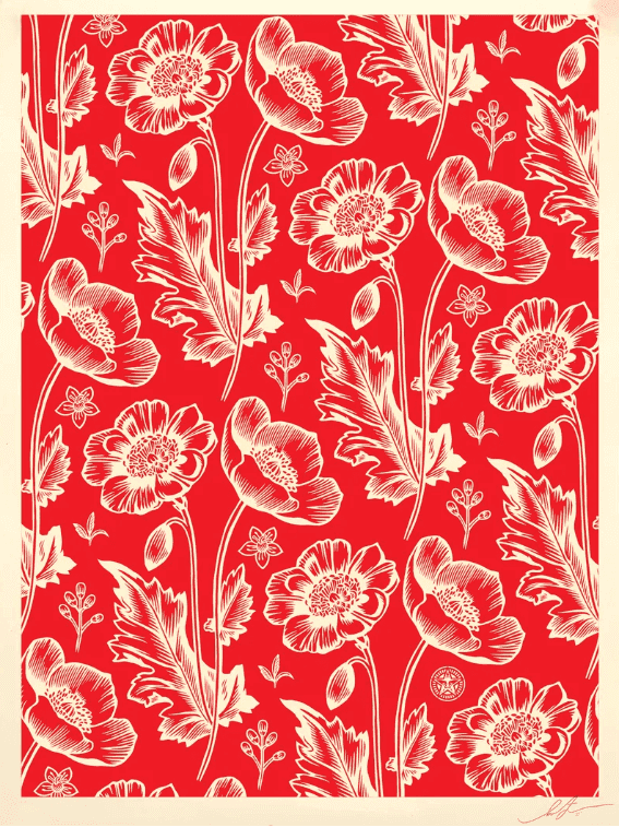 Shepard Fairey (Obey), ‘Sedation in Bloom (Red and Cream)’, 2021, Print, Screenprint on thick cream Speckletone paper, null, Numbered