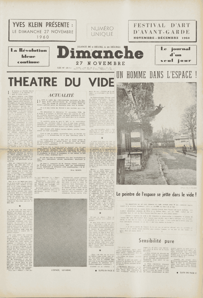 Yves Klein, ‘Dimanche ’, 1960, Print, Original newspaper of four pages in a clothed portfolio, null,