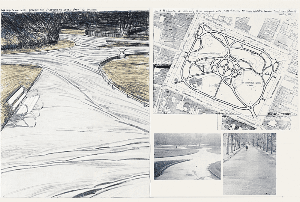 Christo and Jeanne-Claude, ‘Wrapped Walk Ways’, 1983, Print, Lithograph on Arches Cover White mounted on museum board, with collage of white cloth, Schellmann Art, Numbered