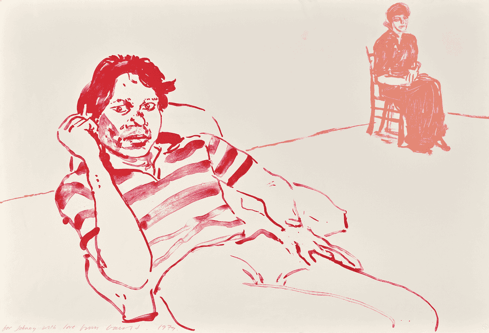 David Hockney, ‘Johnny And Lindsay’, 1979, Print, Hand-finished lithograph, null, Numbered