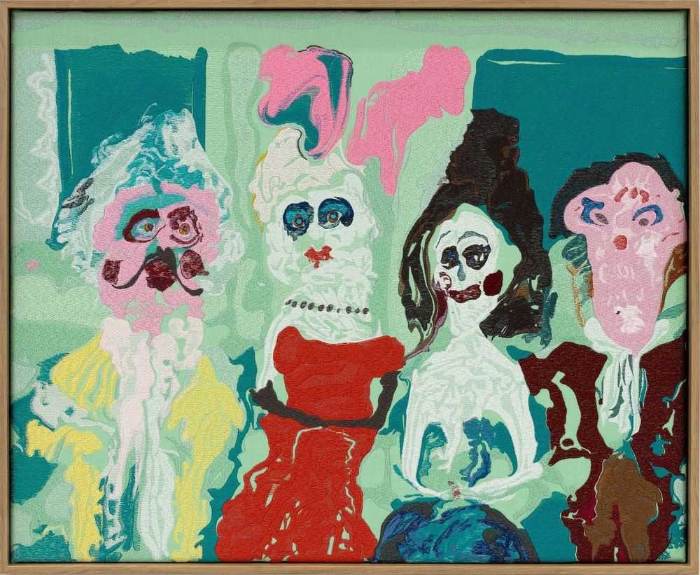 Genieve Figgis, ‘Friends’, 2026, Print, Framed embroidered tapestry with over 480,000 stitches, 57 thread colors., Almine Rech Editions, Numbered