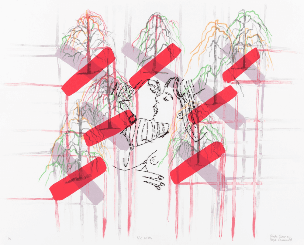 Ghada Amer, ‘Kiss Cross’, 2006, Print, Lithograph with handsewn elements, null, Numbered