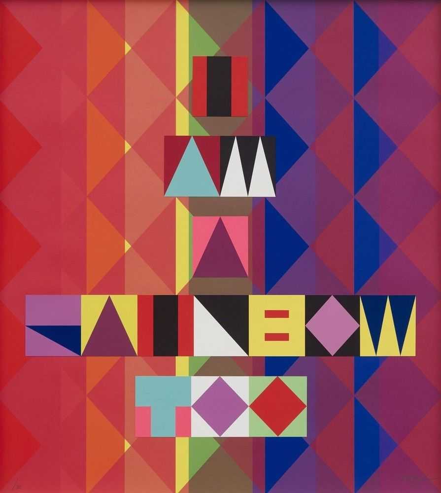 Jeffrey Gibson, ‘I Am A Rainbow Too’, 2019, Print, Digital print, silkscreen, collage, gloss varnish, custom color frame, Sikkema Jenkins & Co., Numbered
