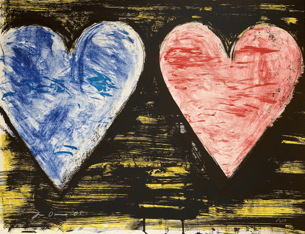 Jim Dine, ‘Two Hearts at Sunset’, 2005, Print, Lithograph on Rives BFK paper, Marco Fine Arts Contemporary, Numbered, Dated