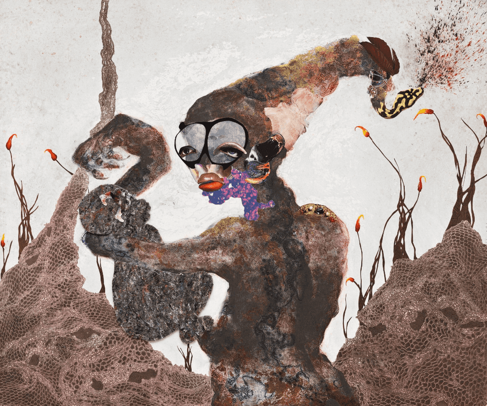 Wangechi Mutu, ‘Second born’, 2013, Print, 24 Kt gold, collagraph, relief, digital printing, collage, and hand coloring, Pace Prints, 