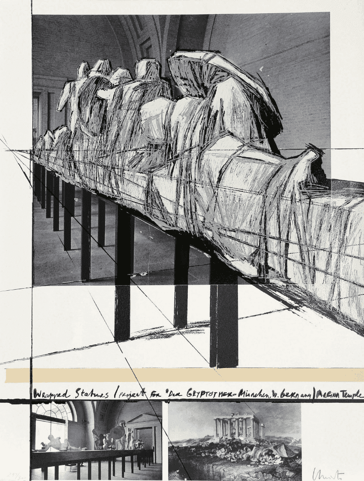 Christo and Jeanne-Claude, ‘Wrapped Statues’, 1988, Print, Screenprint in colors and photo-collage on paper, The Olympic Games Committee, Numbered