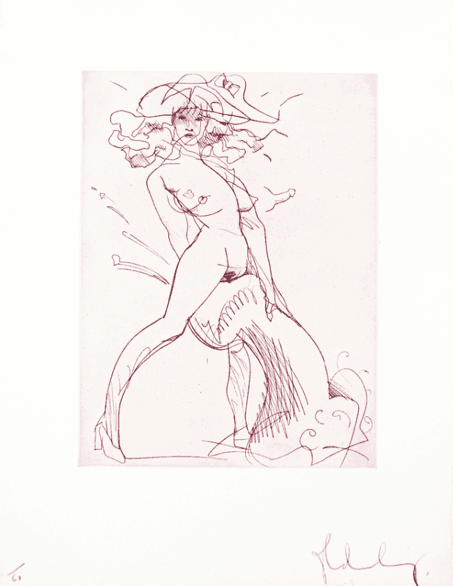 Claes Oldenburg, ‘Figure and Phallus I (Indigo Blue)’, 1975, Print, Etching in one color on white, thick, slightly textured Wookey Hole handmade paper, Petersburg Press, Numbered