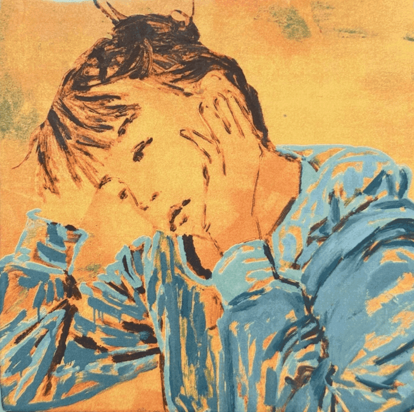 Claire Tabouret, ‘Self-portrait at the Table (Orange) – tile’, 2025, Print, Hand baked tile, glazed ceramic, null,
