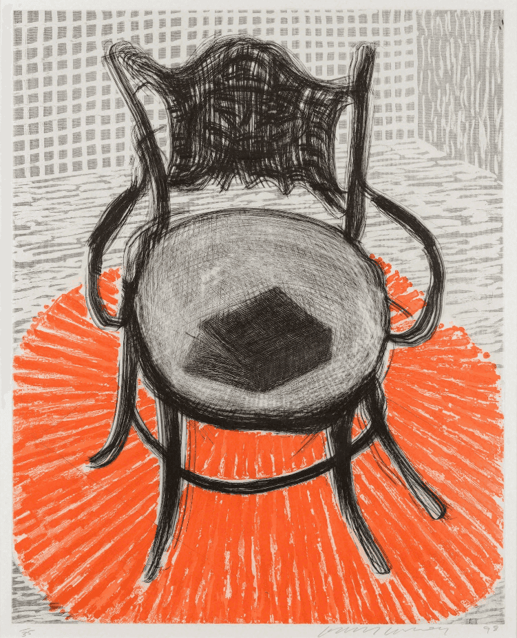 David Hockney, ‘Chair With Book On Red Carpet’, 1999, Print, Hand-etched image, null, Numbered