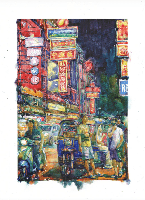 Devon Rodriguez, ‘Thailand - Yaowarat Road’, 2024, Print, Archival 21ml. 340g/m. Watercolor paper 100% Cotton., null, Numbered
