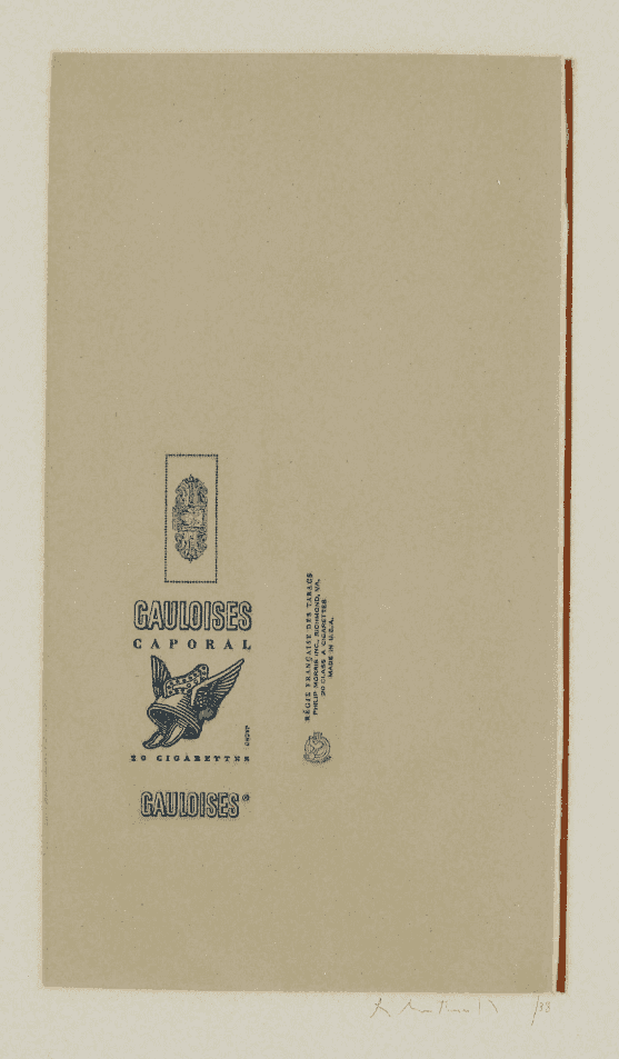 Robert Motherwell, ‘Gauloises bleues (Raw Umber Edge)’, 1971, Print, Aquatint and line-cut in colors, on Richard de Bas handmade paper, with full margins, null, Numbered