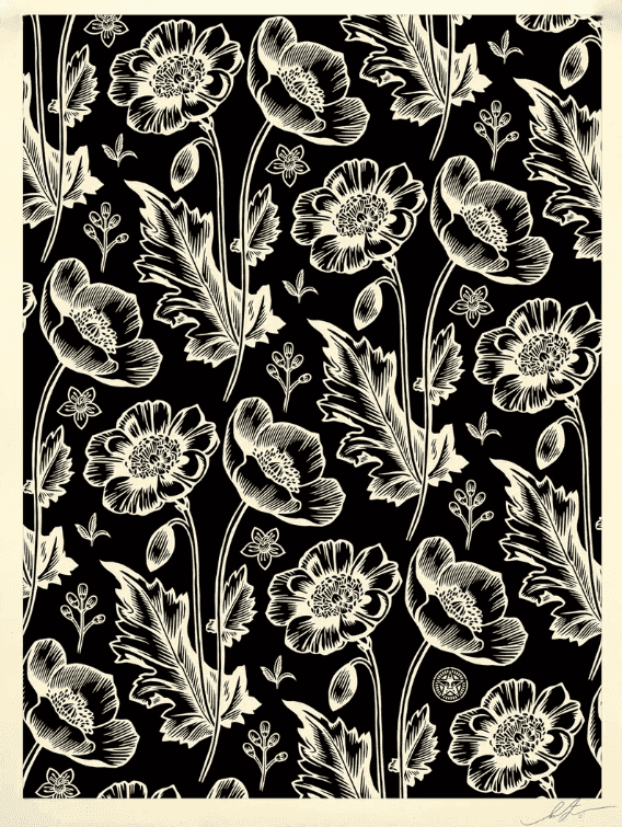 Shepard Fairey (Obey), ‘Sedation in Bloom (Black and White)’, 2021, Print, Screenprint on thick cream Speckletone paper, null, Numbered