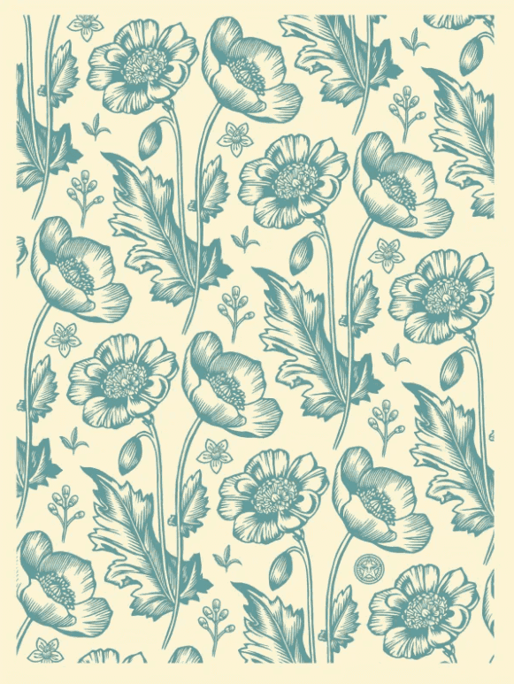 Shepard Fairey (Obey), ‘Sedation in Bloom (Cream and Blue)’, 2021, Print, Screenprint on thick cream Speckletone paper, null, Numbered