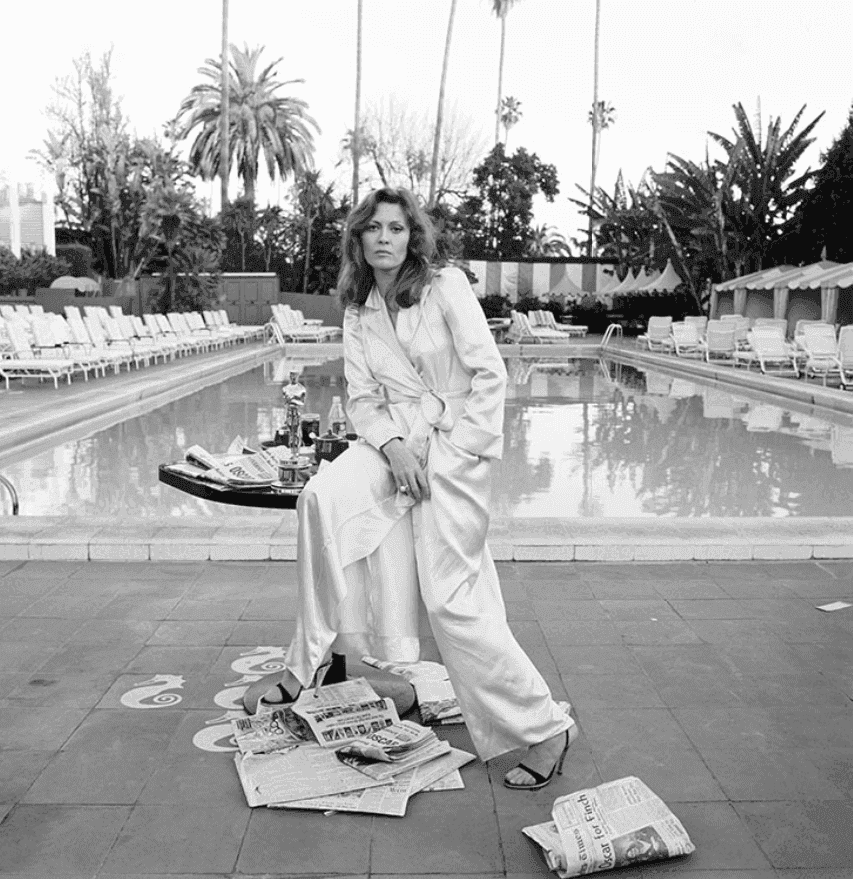 Terry O'Neill, ‘Faye Dunaway on Table’, 1977, Print, Posthumous Silver Gelatin Print, null,