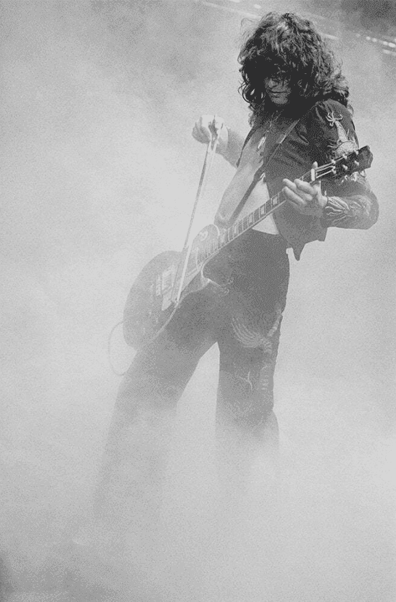 Terry O'Neill, ‘Jimmy Page at Earls Court Exhibition Centre’, 1975, Print, Posthumous Edition: Gelatin Silver Print, null,