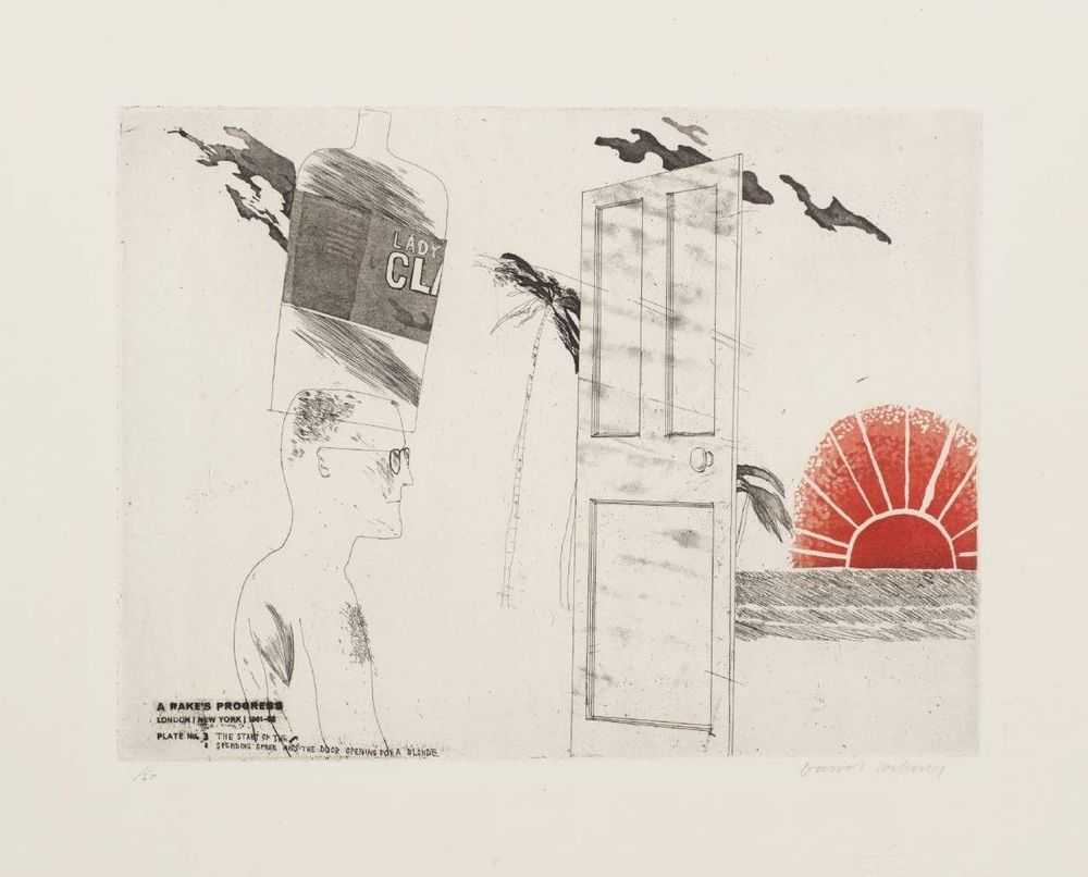 David Hockney, ‘The Start Of A Spending Spree And The Door Opening For A Blonde’, 1961, Print, Photo-based artwork, null, Numbered