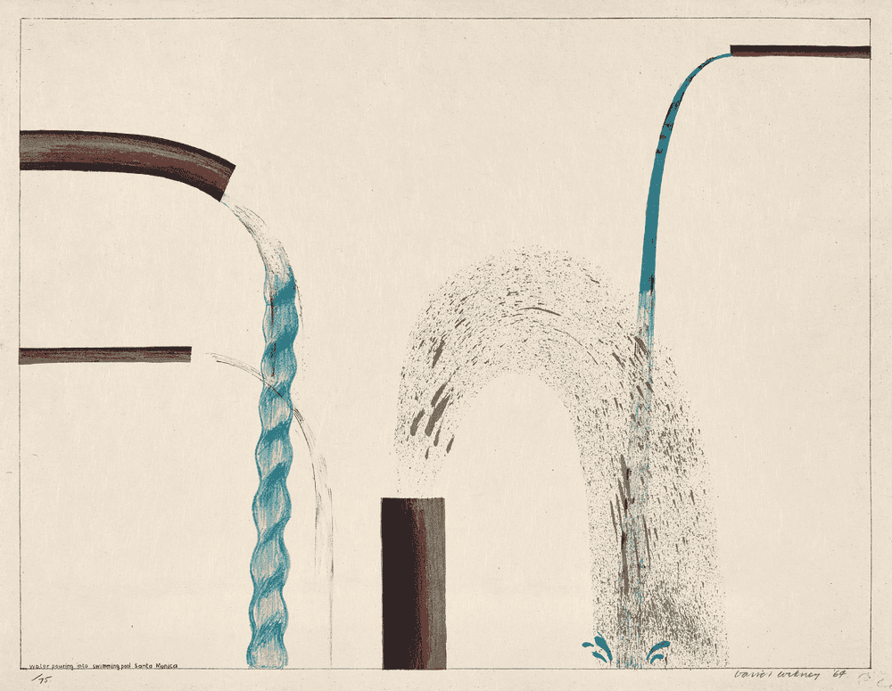 David Hockney, ‘Water Pouring Into Swimming Pool, Santa Monica’, 1964, Print, Traditional etching, null, Numbered