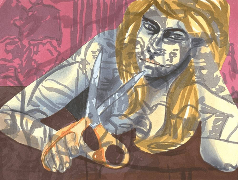 David Salle, ‘Portrait with Scissors and Nightclub’, 1988, Print, Color woodcut, Crown Point Press,