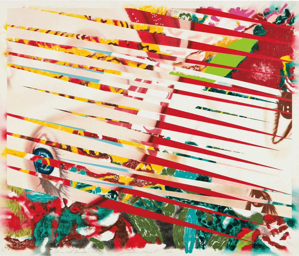 James Rosenquist, ‘Flowers and Females’, 1986, Print, Monoprint and lithograph in colors with collage, on TH Saunders HP drawing paper and Arches 88 paper, null, Numbered, Dated