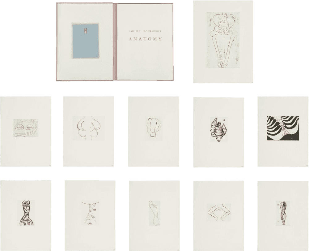 Louise Bourgeois, ‘Anatomy - Complete Set’, 1990, Print, 10 drypoints, 1 etching, and 1 multiple of paper and garter On smooth, wove paper, null,