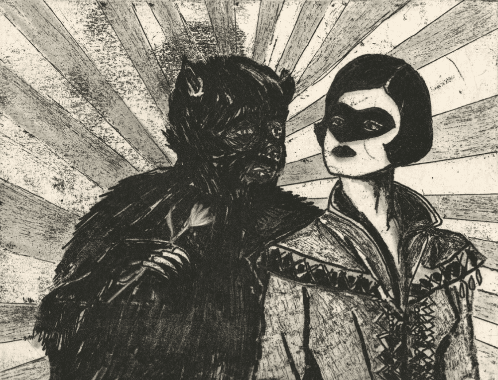 Marcel Dzama, ‘She is So Charming, Disarming and Not to be Trusted’, 2015, Print, Soft ground etchings with spit bite aquatint on gampi paper chine collé, Crown Point Press,