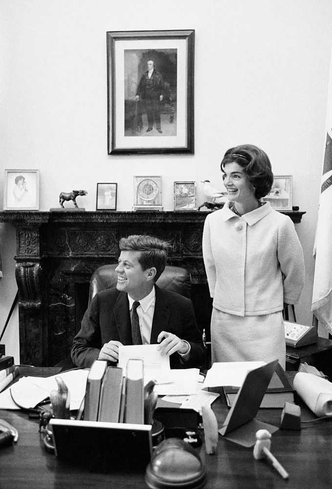 Mark Shaw, ‘Kennedys, JFK and Jackie at Senate Desk, Smiling (Medium)’, 1963, Print, Pigment print on Hahnemϋhle photo rag paper, null,