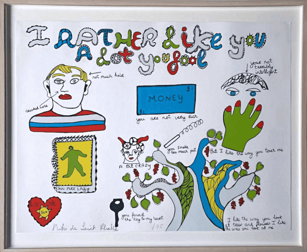 Niki de Saint Phalle, ‘I Rather Like You A Lot You Fool’, 1970, Print, Screenprint in colors on wove paper, null, Numbered, Framed