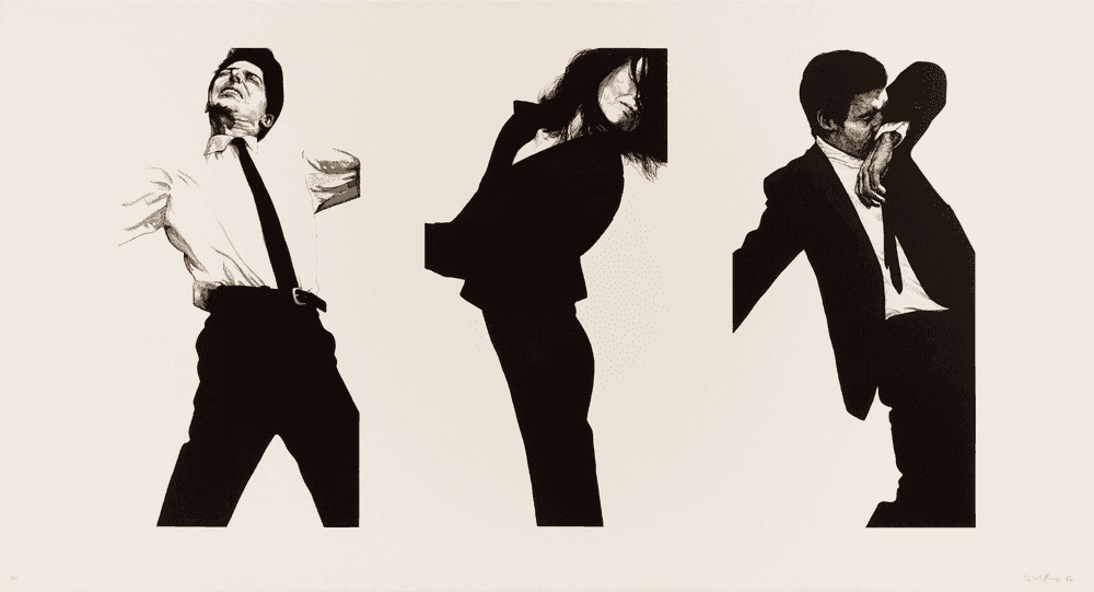 Robert Longo, ‘Jules, Gretchen, Mark From the Men in the Cities’, 1982, Print, Lithograph with embossing on Velin Arches paper, Brooke Alexander Inc., Numbered, Dated
