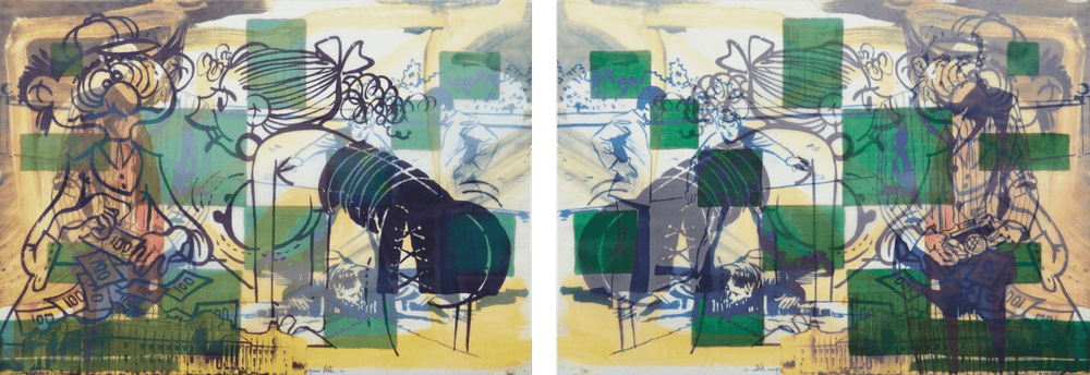 Sigmar Polke, ‘Leave the Lab and Enter the Office’, 1991, Print, Offset lithograph in colors, on tracing paper printed on both sides, the full sheet, null, Numbered, Dated