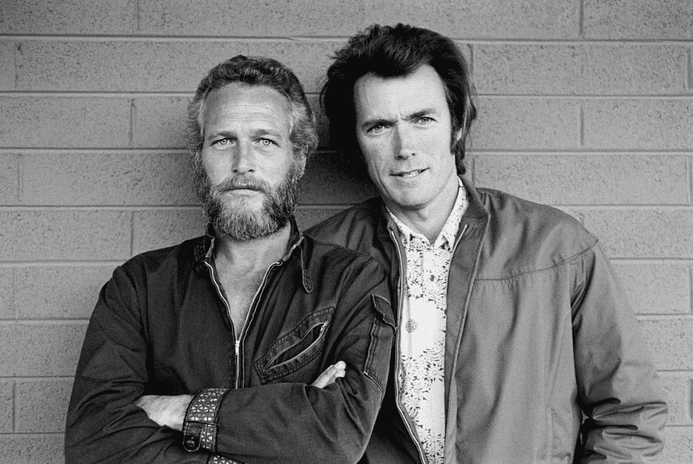 Terry O'Neill, ‘Paul Newman & Clint Eastwood at a Tucson Motel’, 1972, Print, Silver Gelatin, null,