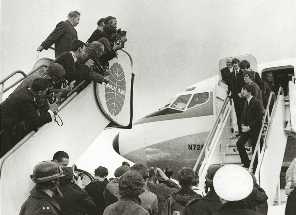 Terry O'Neill, ‘The Beatles Arrive in the US on Pan Am’, 1964, Print, Silver Gelatin Print, null,