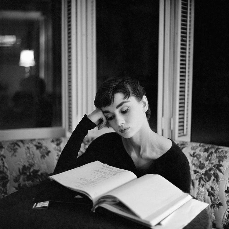 Audrey Hepburn Supine Reading, Sitting Up,1953