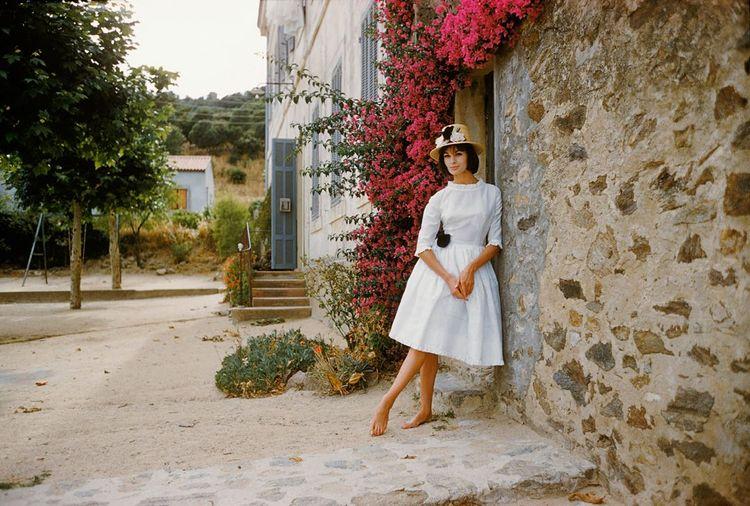 St. Tropez Model in White Eyelet Dress