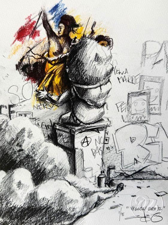 Yellow Dress Sketch Print